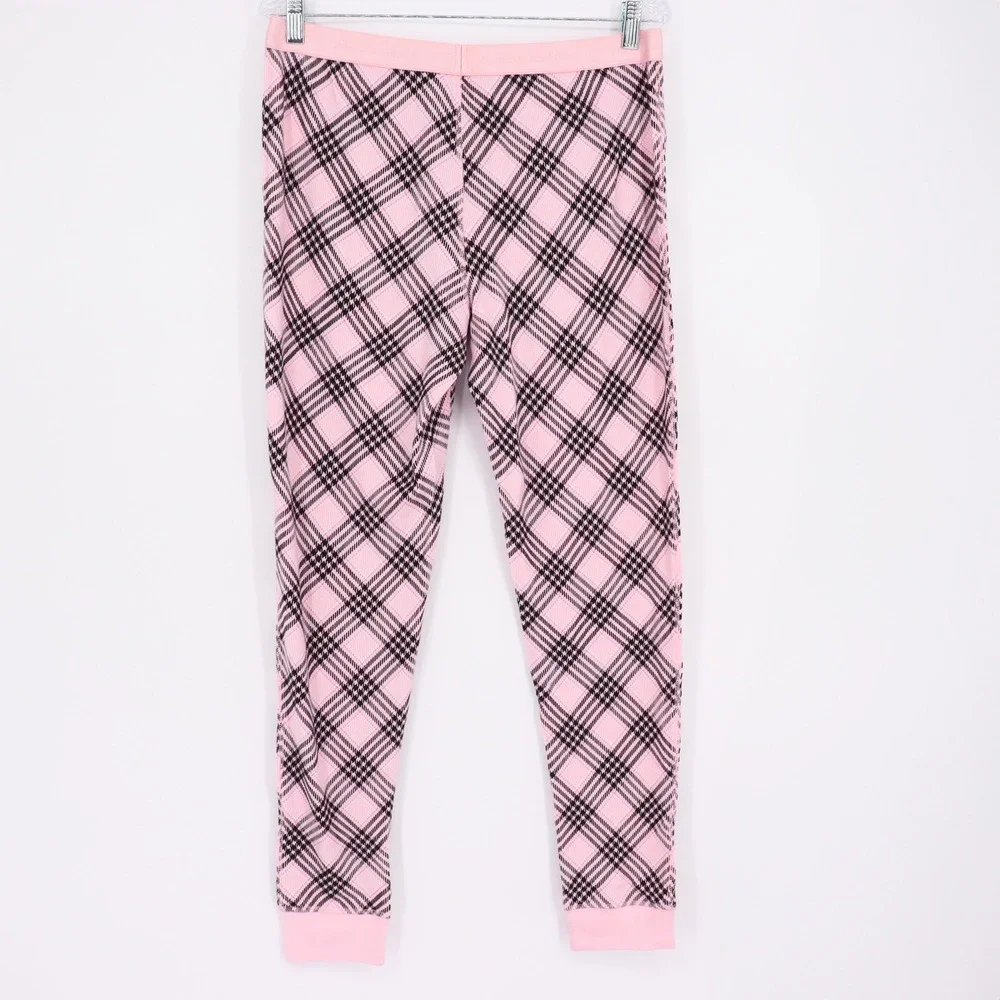 Victoria's Secret Pretty Blossom Lovely Plaid Pink Thermal Pajama Set Size L NWT